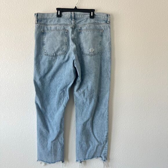 Nuuds Baggy Jeans Women's 34 Blue Denim Cotton Distressed Thrashed Frayed Hem - Picture 2 of 8